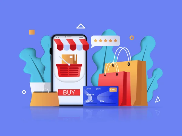 Online Shopping Concept Illustration Icon Composition Mobile Application Making Purchases — Wektor stockowy