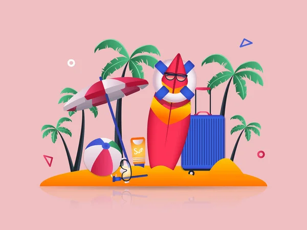 Travel Vacation Concept Illustration Icon Composition Tropical Island Beach Palm — Image vectorielle