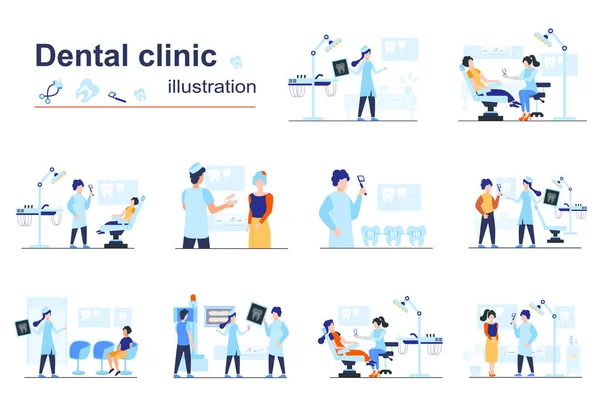 Clinique Dentaire Concept Scènes Seo Avec Des Personnes Minuscules Dans — Image vectorielle