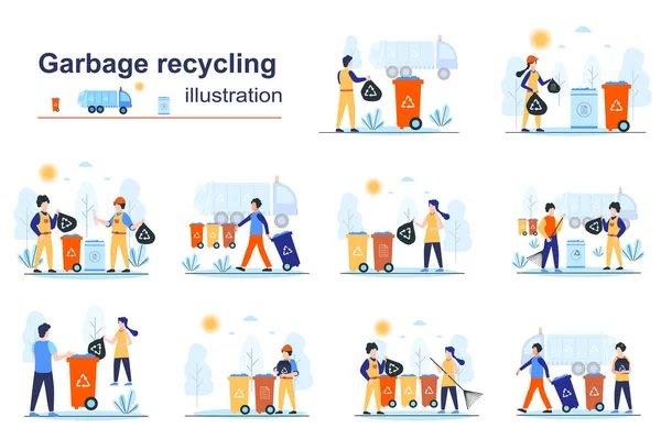 Müllrecycling Konzept Szenen Seo Mit Winzigen Menschen Flachem Design Männer — Stockvektor
