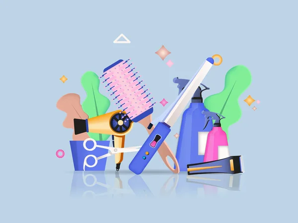 Beauty Tools Concept Illustratie Icoon Samenstelling Met Schoolbord Met Krultang — Stockfoto