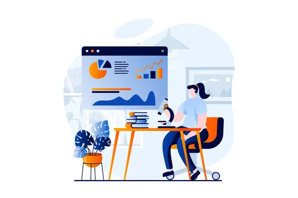 Data Science Concept People Scene Flat Cartoon Design Woman Works — Wektor stockowy