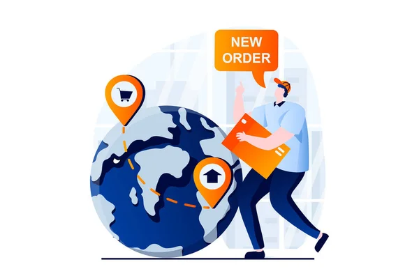 Delivery Service Concept People Scene Flat Cartoon Design Courier Works — Stok Vektör