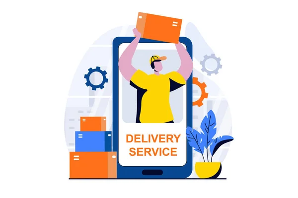 Delivery Service Concept People Scene Flat Cartoon Design Male Courier — ストックベクタ