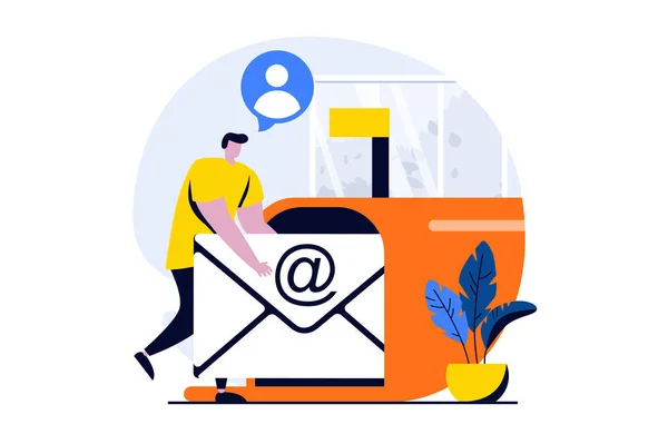 Email Service Concept People Scene Flat Cartoon Design Man Sends — Stockvector