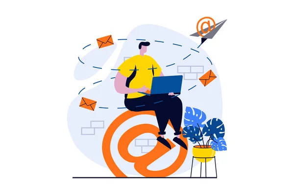 Email Service Concept Met Mensen Scene Platte Cartoon Ontwerp Man — Stockvector