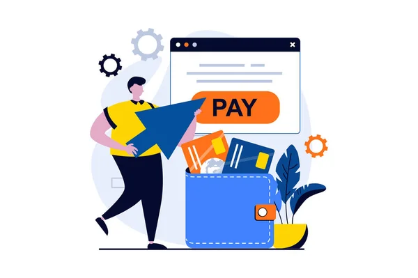 Payment Proces Concept Met Mensen Scene Platte Cartoon Ontwerp Man — Stockvector