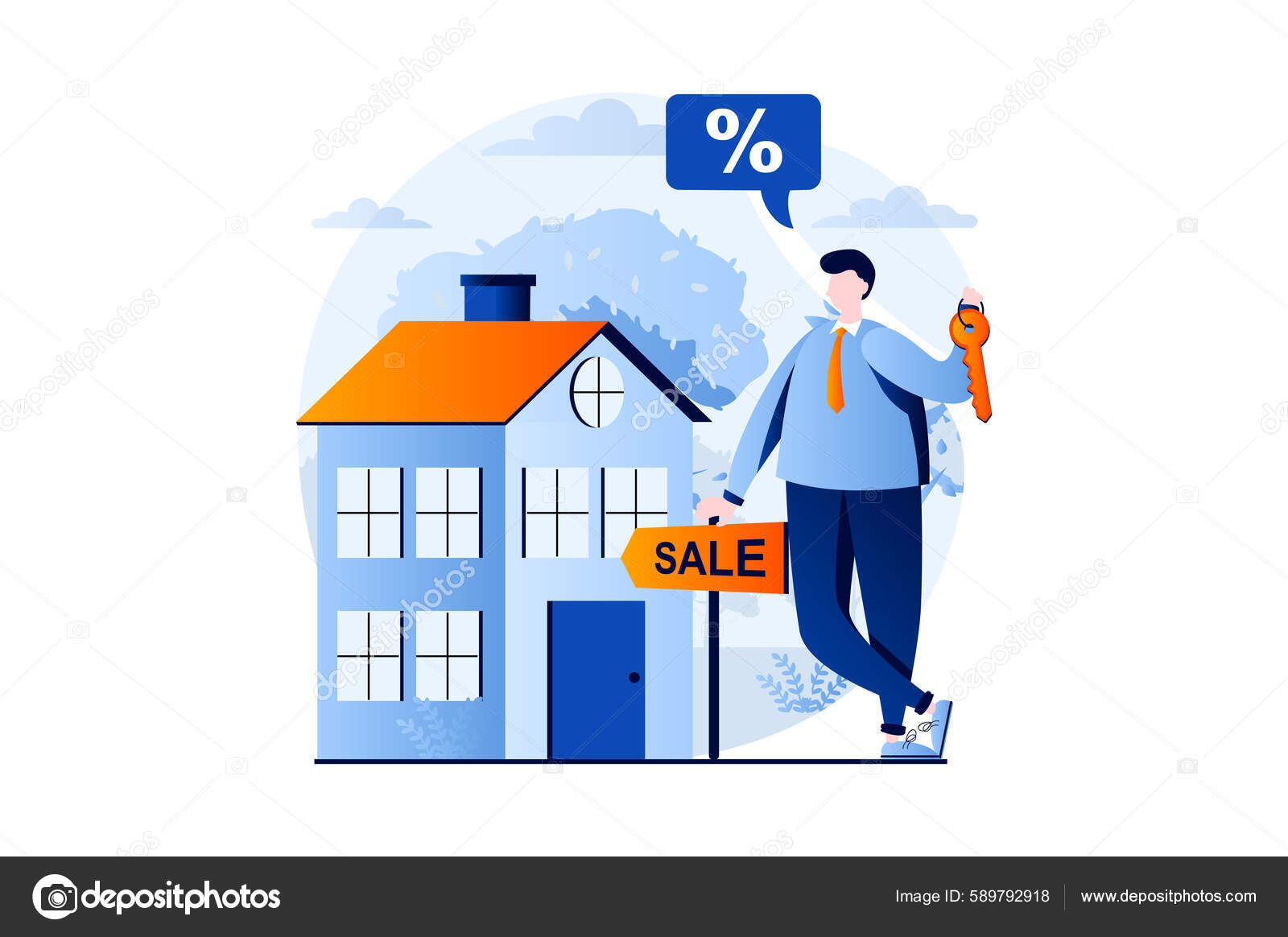 Концепция Недвижимости Людьми Сцена Плоском Мультипликационном.