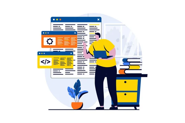 Software Development Concept People Scene Flat Cartoon Design Man Developer — Wektor stockowy