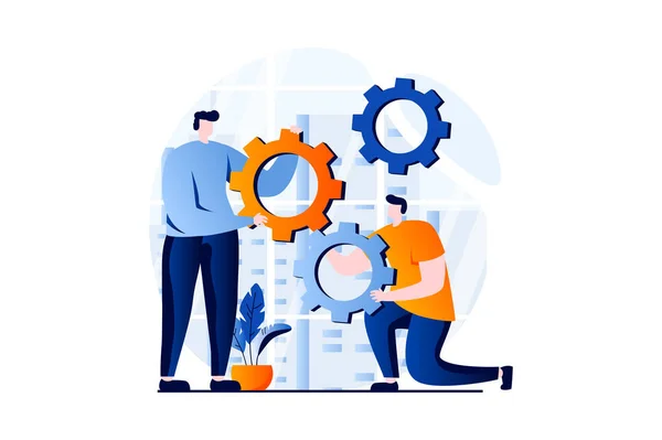 Teamwork Concept People Scene Flat Cartoon Design Men Set Workflows —  Vetores de Stock