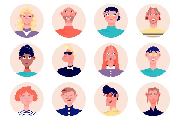 Emoji People Avatars Isolated Set Men Women Express Different Facial — Stockvektor