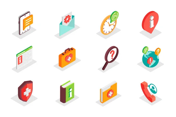 Customer Support Concept Isometric Icons Set Bundle Elements Help Center — Wektor stockowy