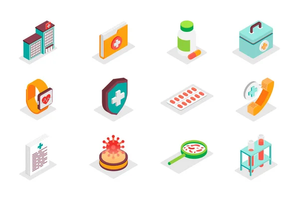 Medical Concept Isometric Icons Set Bundle Elements Clinic Hospital First — Stock Vector