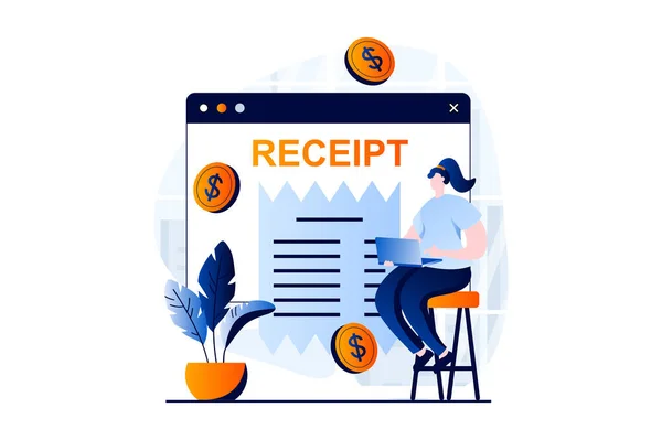 Electronic Receipt Concept People Scene Flat Cartoon Design Woman Receives — стоковое фото