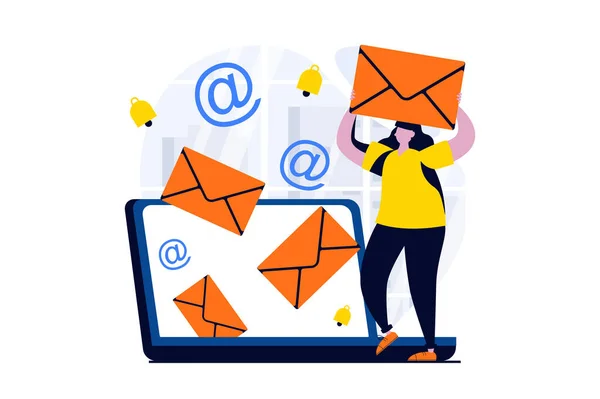 Email Service Concept People Scene Flat Cartoon Design Woman Receives — Stockfoto