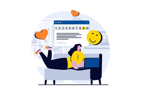 Feedback Page Concept People Scene Flat Cartoon Design Woman Gives — Stockfoto