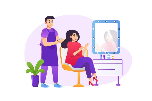 Beauty Salon Concept Flat Style People Scene Hairdresser Does Haircut — Stock Vector