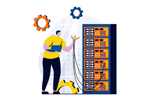 Server Maintenance Concept People Scene Flat Cartoon Design Man Technician — Stockfoto