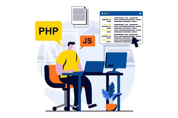 Software Development Concept People Scene Flat Cartoon Design Man Developer — Stock fotografie