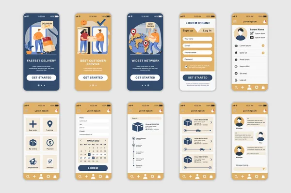Delivery Concept Screens Set Mobile App Template People Use Online — Stockvektor