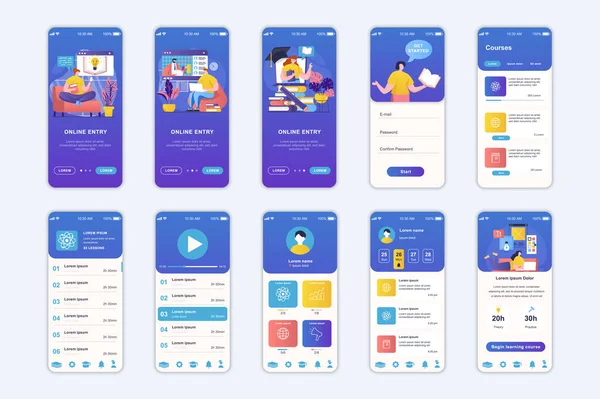 Education Concept Screens Set Mobile App Template People Learning Online — Stockvector