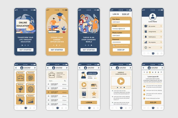 Education Concept Screens Set Mobile App Template People Learning Online — Stockvector