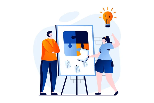 Teamwork Concept People Scene Flat Cartoon Design Man Woman Creating — Stock Photo, Image