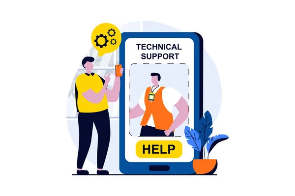 Technical Support Concept People Scene Flat Cartoon Design Man Writes — Stockfoto