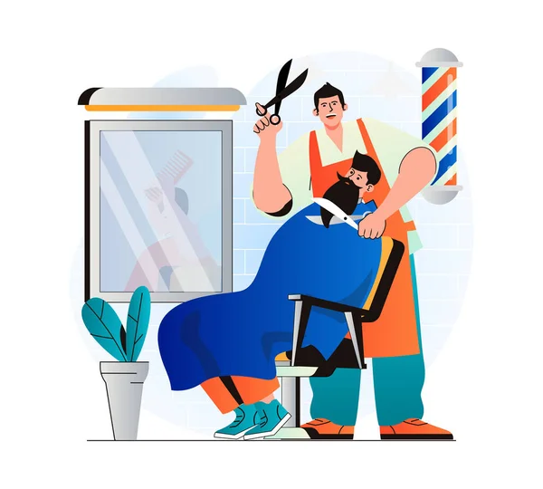 Barbershop Concept Modern Flat Design Hairdresser Cutting Client Hair Shaving — Stockfoto