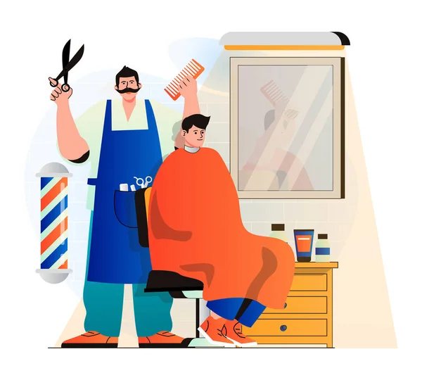 Barbershop Concept Modern Flat Design Professional Hairdresser Hairstylist Makes Fashionable — Stockfoto