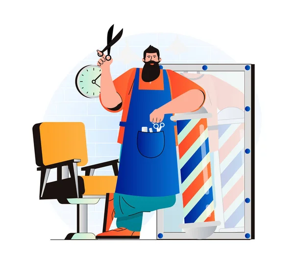 Barbershop Concept Modern Flat Design Professional Hairdresser Barber Hold Scissors — Fotografia de Stock