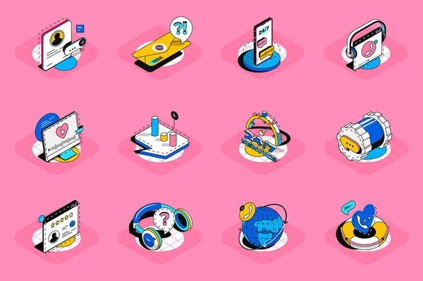 Support Isometric Icons Set Pack Elements Online Communication Contact Chat — Image vectorielle