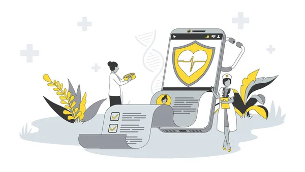 Healthcare Concept Flat Design People Woman Using Mobile App Get — Stockový vektor