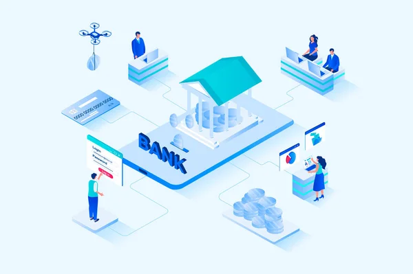 Mobile Banking Isometric Web Design People Use Online Banking Services — Stok Vektör