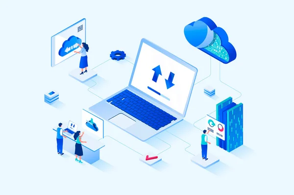 Cloud Computing Isometric Web Design People Transfer Data Share Security — Fotografia de Stock