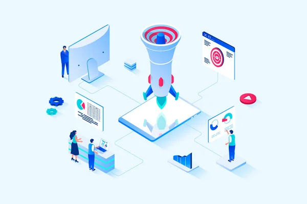 Digital Marketing Isometric Web Design People Create Promo Content Make — Stock Fotó