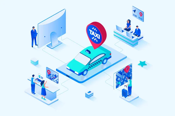 Taxi Service Isometric Web Design People Calling Taxi Booking Car — Stok fotoğraf