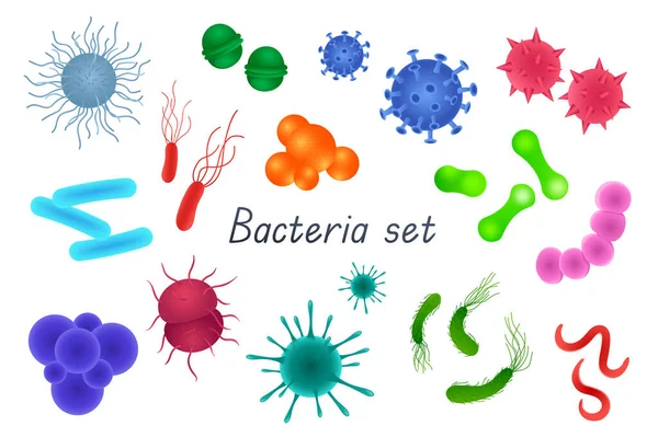 Bacteria Germs Realistic Set Bundle Different Types Microscopic Organisms Microbes — Image vectorielle