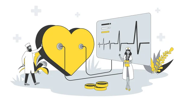 Concepto Medicina Diseño Plano Con Personas Médico Cardiólogo Examina Corazón — Foto de Stock