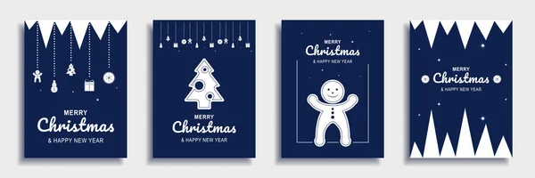 メリークリスマスと新年2023パンフレットカバーセット ジンジャーブレッド ボール 雪だるまで装飾的な境界線とクリスマス最小限のバナーデザイン チラシ ポスター グリーティングカードのイラスト — ストック写真