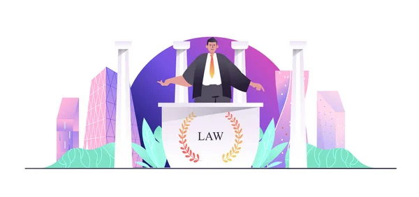 Law office concept for web banner. Lawyer or attorney consulting clients, professional legal support of business, modern people scene. Illustration in flat cartoon design with person characters