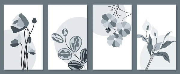 Анотація Ботанічного Настінного Мистецтва Блакитний Квітучий Мак Калла Інші Квіти — стоковий вектор