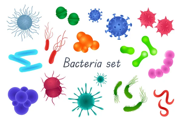 細菌と細菌3D現実的なセット 微生物 微生物 ウイルス 感染症や病気の細胞 細菌や他の孤立した要素の異なる種類のバンドル イラスト — ストック写真