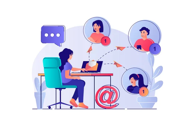 Email Service Concept People Scene Woman Keeping Online Correspondence Chatting — Stock Vector