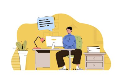 Baş katip konsepti. Çalışan evrak işlerini yapar, şirket belgelerinin akışını sağlar. Ofis sekreteri sahnesi. Web sitesi ve mobil site için düz karakter tasarımı ile illüstrasyon