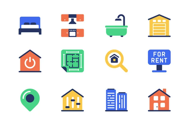 Immobilienkonzept Von Web Icons Einfachem Flachen Design Pack Von Schlafzimmer — Stockvektor