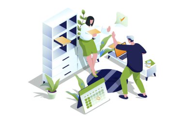 3D izometrik dizayndaki en iyi geri besleme web konsepti. İnsanlar hizmet kalitesini değerlendirir ve yorum veya eleştiri bırakır, müşteri ve kullanıcı memnuniyeti, iş kalitesi değerlendirmesi. Vektör web illüstrasyonu.