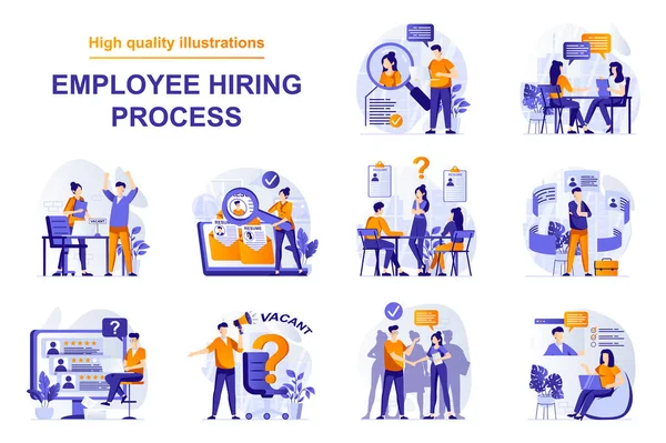 Employee Hiring Process Web Concept People Scenes Set Flat Style — Stock Vector