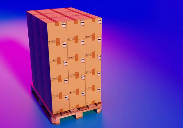 pallet with boxes symbolizes groupage cargo. Sending different parcels in one pallet. Groupage cargo transportation and storage. Boxes are ready for logistic dispatch. 3d rendering.