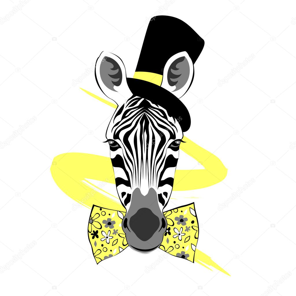 Zebra gentleman in tall hat and bow